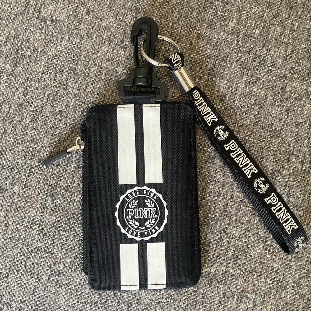 BNWOT PINK Victoria's Secret Black and White ID cardholder holder w/ wrist strap